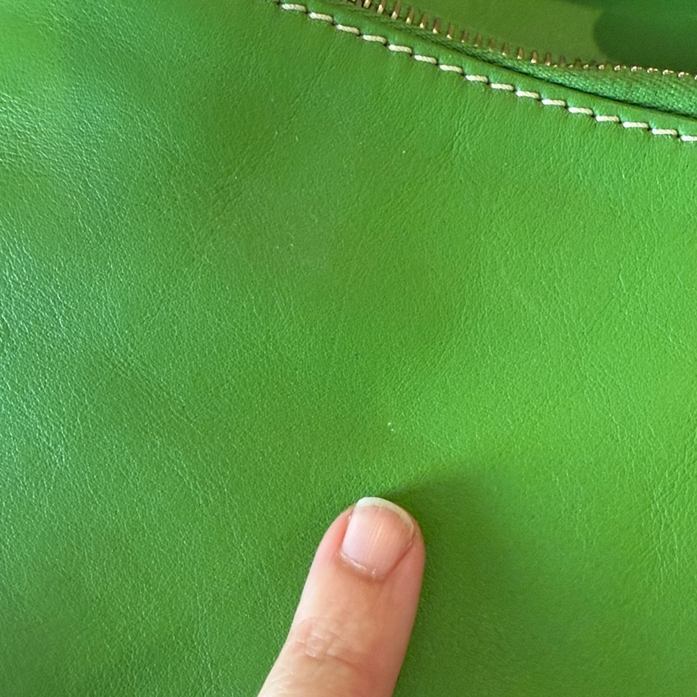 Dooney & Bourke Dillen Double Pocket Apple Green Tan Leather Satchel Bag Purse - Picture 10 of 14